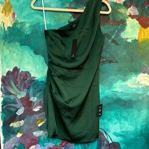 New Elegant Green One-Shoulder Dress Lulus